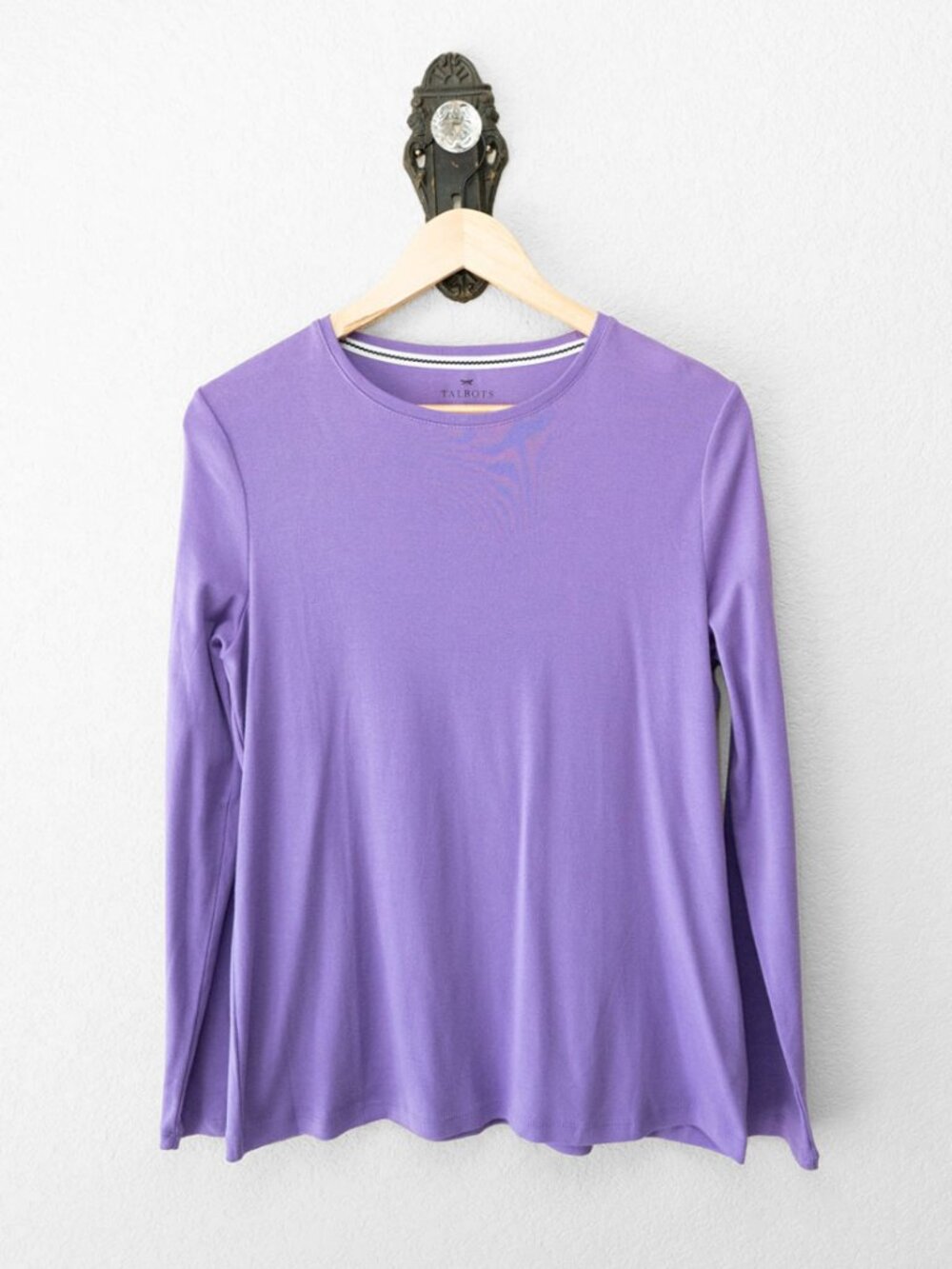 Talbots Tee Womens L Purple 100% Pima Cotton Long Sleeve Crew Neck Shirt